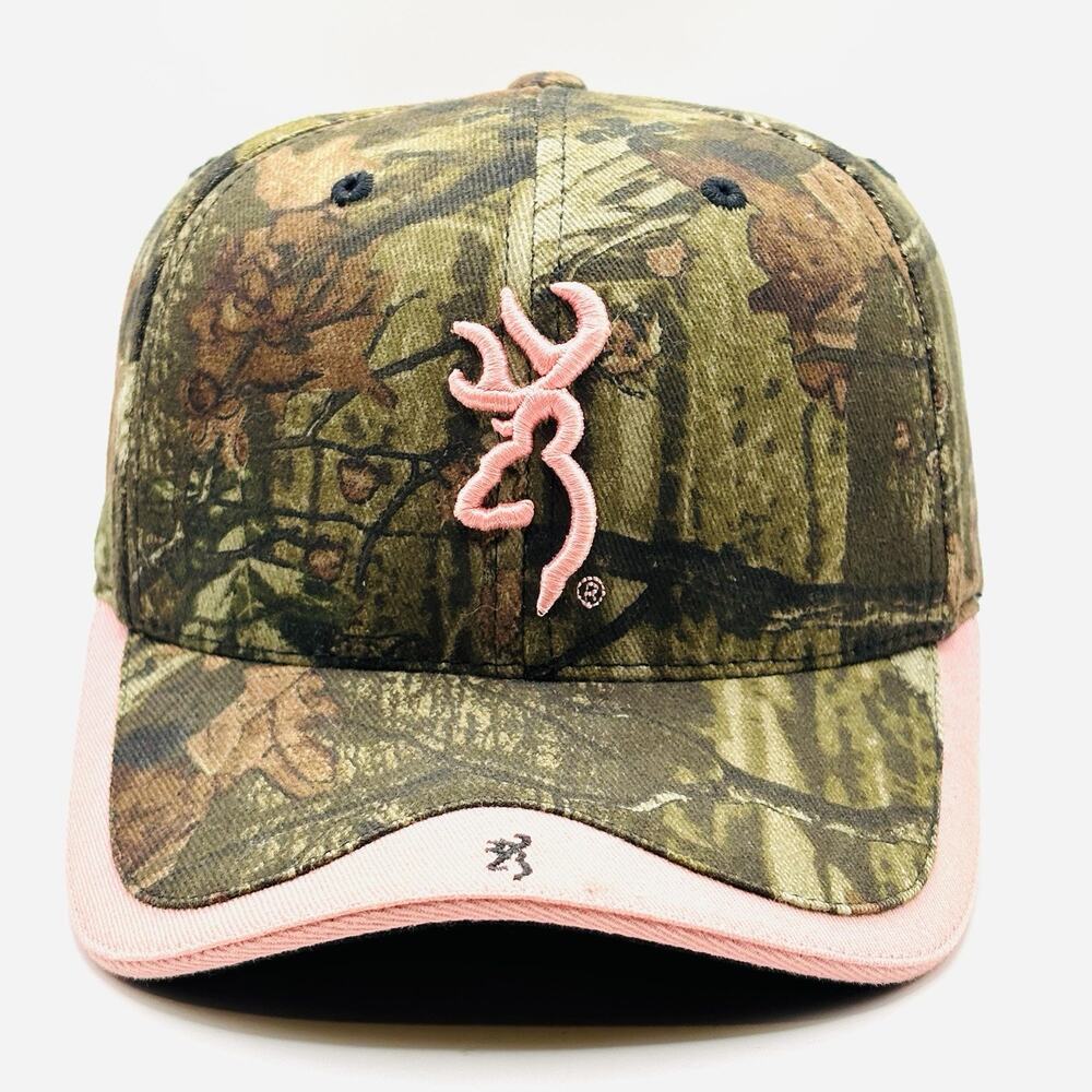 Browning Women's Camo Hat Pink Buckmark Logo Adjustable Strapback Baseball Cap